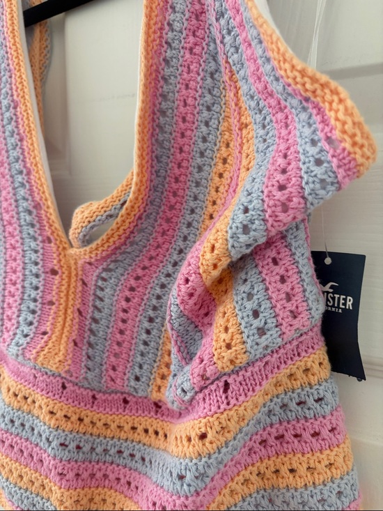 Hollister Crochet V-Neck Striped halter Top - Pink/Gray/Peach - Picture 3 of 5